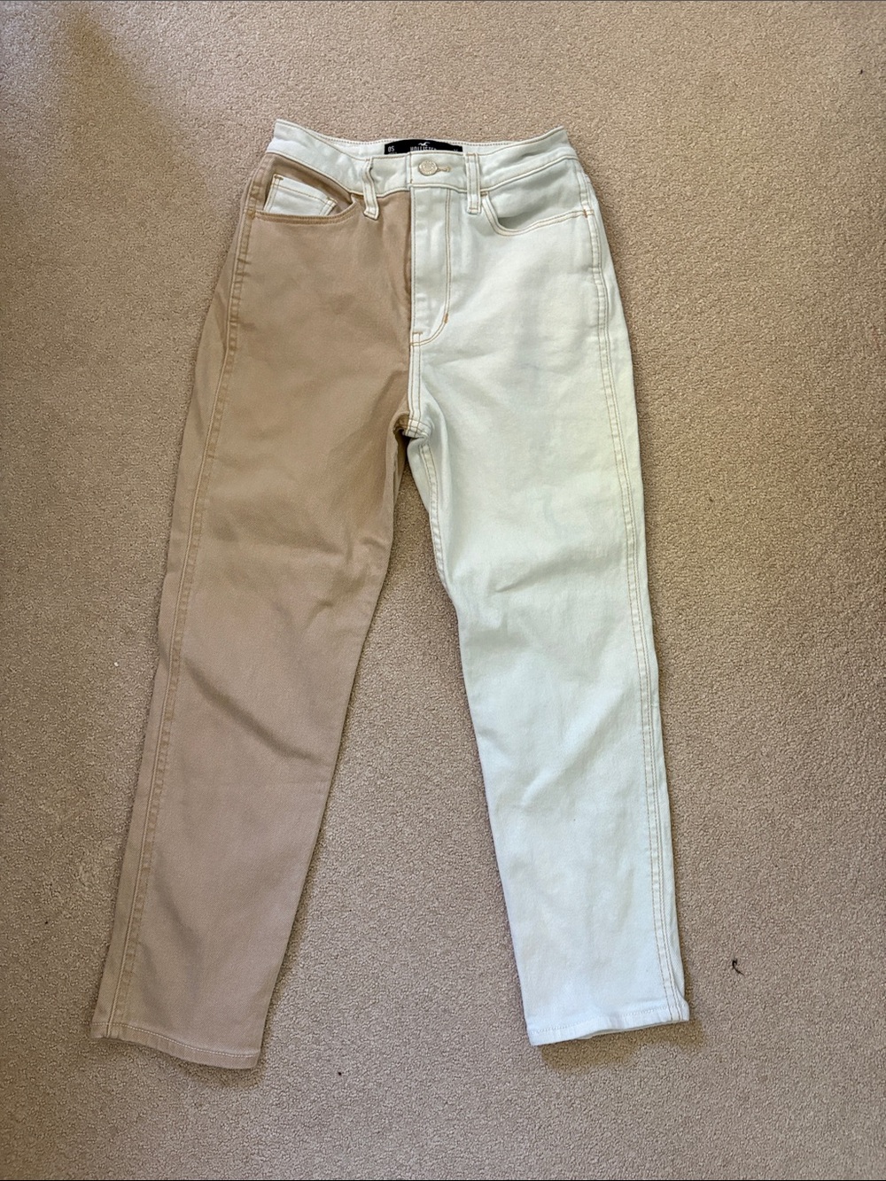 Hollister Two-Tone Slim Jeans — Brown and Cream Split